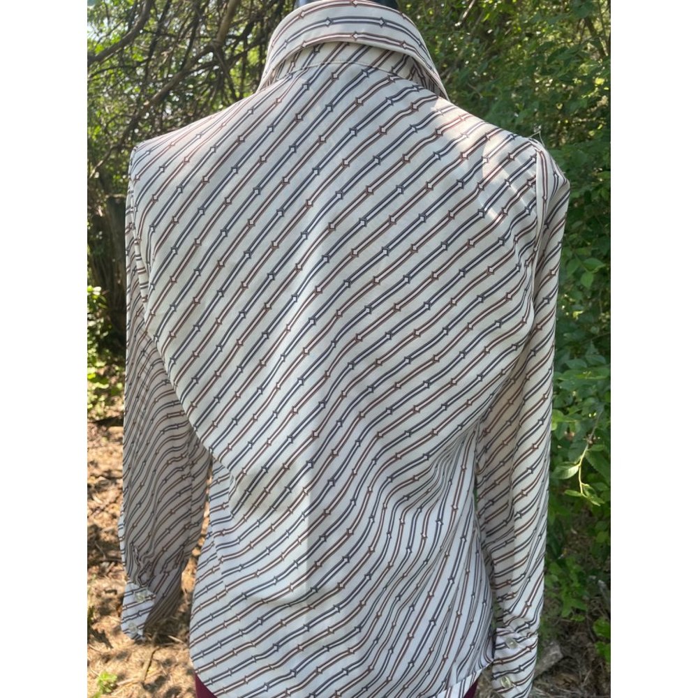 Vintage 1970s Button womens Blouse Abstract Arrow Print MOD - Picture 15 of 16